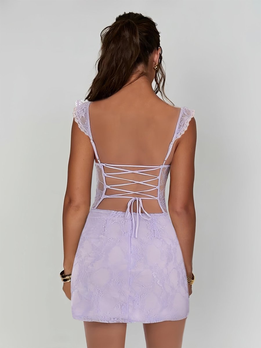 Sky Blue Scoop Neck Sheath Lace Short Homecoming & Cocktail Dress With Slit