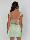 Sky Blue Scoop Neck Sheath Lace Short Homecoming & Cocktail Dress With Slit