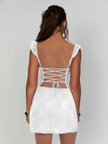 Sky Blue Scoop Neck Sheath Lace Short Homecoming & Cocktail Dress With Slit