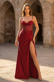 Sheer Corset Dark Green Beaded Mermaid Long Formal Dress