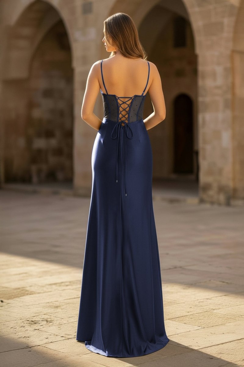 Sheer Corset Dark Green Beaded Mermaid Long Formal Dress