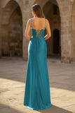 Sheer Corset Dark Green Beaded Mermaid Long Formal Dress