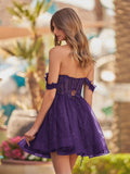 Purple A Line Off the Shoulder Lace Corset Sequined Homecoming Dresses