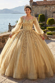 Glamorous Gold Off the Shoulder Glitter Tulle Quinceanera Dress