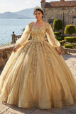Glamorous Gold Off the Shoulder Glitter Tulle Quinceanera Dress