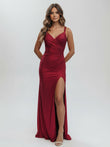 Mermaid V Neck Glitter Jersey Long Prom Dress with Slit