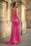 Glitter Black Sequins Long Prom Dress with Slit