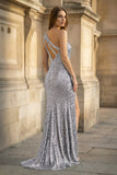 Glitter Black Sequins Long Prom Dress with Slit