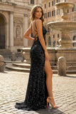 Mermaid Spaghetti Straps Long Sequins Prom Dress
