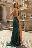 Mermaid Spaghetti Straps Long Sequins Prom Dress