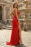 Mermaid Spaghetti Straps Long Sequins Prom Dress