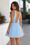 A Line Tulle V Neck Homecoming Dress With Beading
