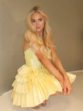 Yellow - Halter A Line Ruffles Satin Homecoming Dress With Bow