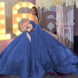 Gold Off Shoulder Tulle Quinceanera Dresses With Lace Appliques