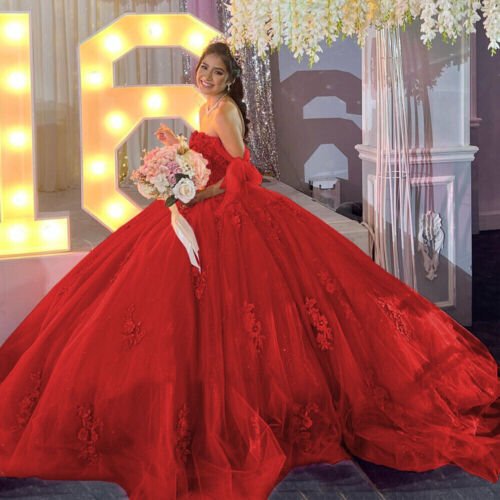 Gold Off Shoulder Tulle Quinceanera Dresses With Lace Appliques