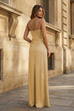 Spaghetti Straps Long Sheath Prom Dress With Split