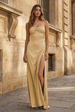 Spaghetti Straps Long Sheath Prom Dress With Split
