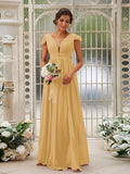 A-Line/Princess Chiffon Ruffles V-neck Sleeveless Sweep/Brush Train Bridesmaid Dresses Evening Dress