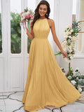 A-Line/Princess Chiffon Ruffles Halter Sleeveless Floor-Length Bridesmaid Dresses Evening Dress