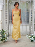 Sheath/Column Satin Ruched Spaghetti Straps Sleeveless Ankle-Length Bridesmaid Dresses Evening Dress
