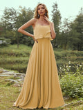 A-Line/Princess Chiffon Ruffles Spaghetti Straps Sleeveless Floor-Length Bridesmaid Dresses Evening Prom Dress