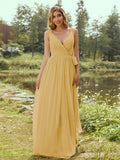 A-Line/Princess Chiffon Ruffles V-neck Sleeveless Floor-Length Bridesmaid Dresses Evening Prom Dress