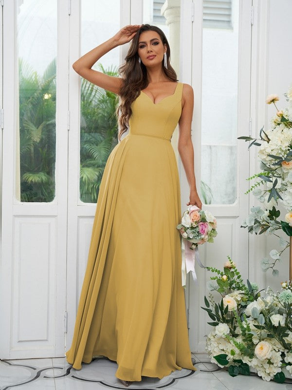 A-Line/Princess Chiffon Ruffles V-neck Sleeveless Floor-Length Bridesmaid Dresses Evening Dress