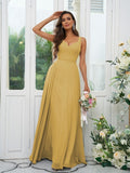 A-Line/Princess Chiffon Ruffles V-neck Sleeveless Floor-Length Bridesmaid Dresses Evening Dress