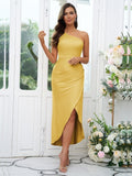 Sheath/Column Charmeuse Ruched One-Shoulder Sleeveless Ankle-Length Bridesmaid Dresses Evening Dress