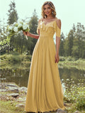 A-Line/Princess Chiffon Ruffles V-neck Sleeveless Floor-Length Bridesmaid Dresses Evening Prom Dress