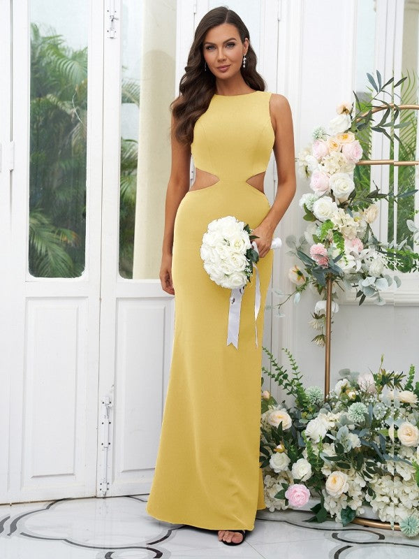 Sheath/Column Stretch Crepe Scoop Sleeveless Floor-Length Bridesmaid Dresses Evening Dress
