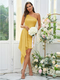 Sheath/Column Charmeuse Ruffles One-Shoulder Sleeveless Short/Mini Bridesmaid Dresses Prom Dress
