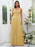 A-Line/Princess Chiffon Ruffles V-neck Sleeveless Floor-Length Bridesmaid Dresses Evening Prom Dress
