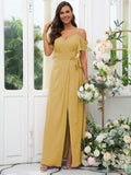 A-Line/Princess Chiffon Ruched V-neck Short Sleeves Floor-Length Bridesmaid Dresses Evening Dress