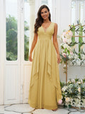 A-Line/Princess Chiffon Ruffles V-neck Sleeveless Floor-Length Bridesmaid Dresses Evening Prom Dress