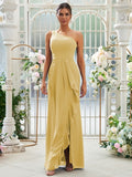 Sheath/Column Chiffon Ruffles One-Shoulder Sleeveless Floor-Length Bridesmaid Dresses Evening Prom Dress