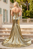 Mermaid Sweetheart Strapless Metallic Empire Prom Dress With Side Slit