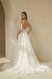 Gorgeous Scoop Neck Open Back Lace Wedding Dresses