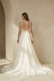 Gorgeous Scoop Neck Open Back Lace Wedding Dresses