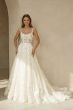Gorgeous Scoop Neck Open Back Lace Wedding Dresses