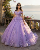 Lace Sky Blue Off the Shoulder Ball Gown Quinceanera Dresses