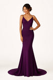 Navy Blue Beaded V-Neck Backless Mermaid Long Prom Dress