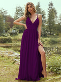 A-Line/Princess Chiffon Ruffles V-neck Sleeveless Floor-Length Bridesmaid Dresses Evening Prom Dress