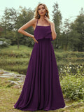 A-Line/Princess Chiffon Ruffles Spaghetti Straps Sleeveless Floor-Length Bridesmaid Dresses Evening Prom Dress