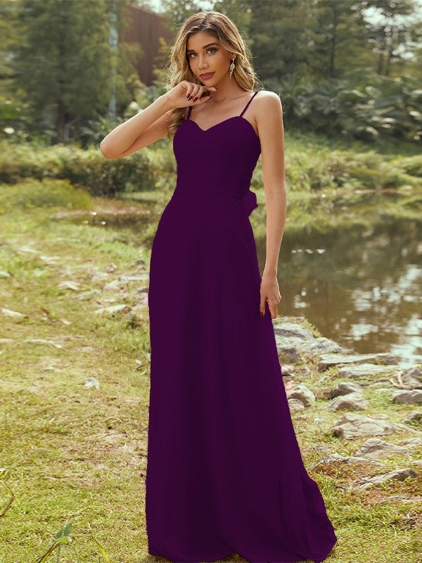 A-Line/Princess Chiffon Sash/Ribbon/Belt Sweetheart Sleeveless Floor-Length Bridesmaid Dresses Evening Dress