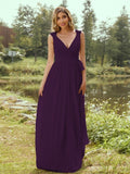 A-Line/Princess Chiffon Ruffles V-neck Sleeveless Floor-Length Bridesmaid Dresses Evening Prom Dress