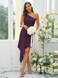Sheath/Column Charmeuse Ruffles One-Shoulder Sleeveless Short/Mini Bridesmaid Dresses Prom Dress