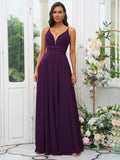 A-Line/Princess Chiffon Ruffles V-neck Sleeveless Floor-Length Bridesmaid Dresses Evening Prom Dress