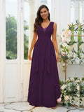 A-Line/Princess Chiffon Ruffles V-neck Sleeveless Floor-Length Bridesmaid Dresses Evening Prom Dress