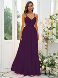 A-Line/Princess Chiffon Ruffles V-neck Sleeveless Floor-Length Bridesmaid Dresses Evening Dress